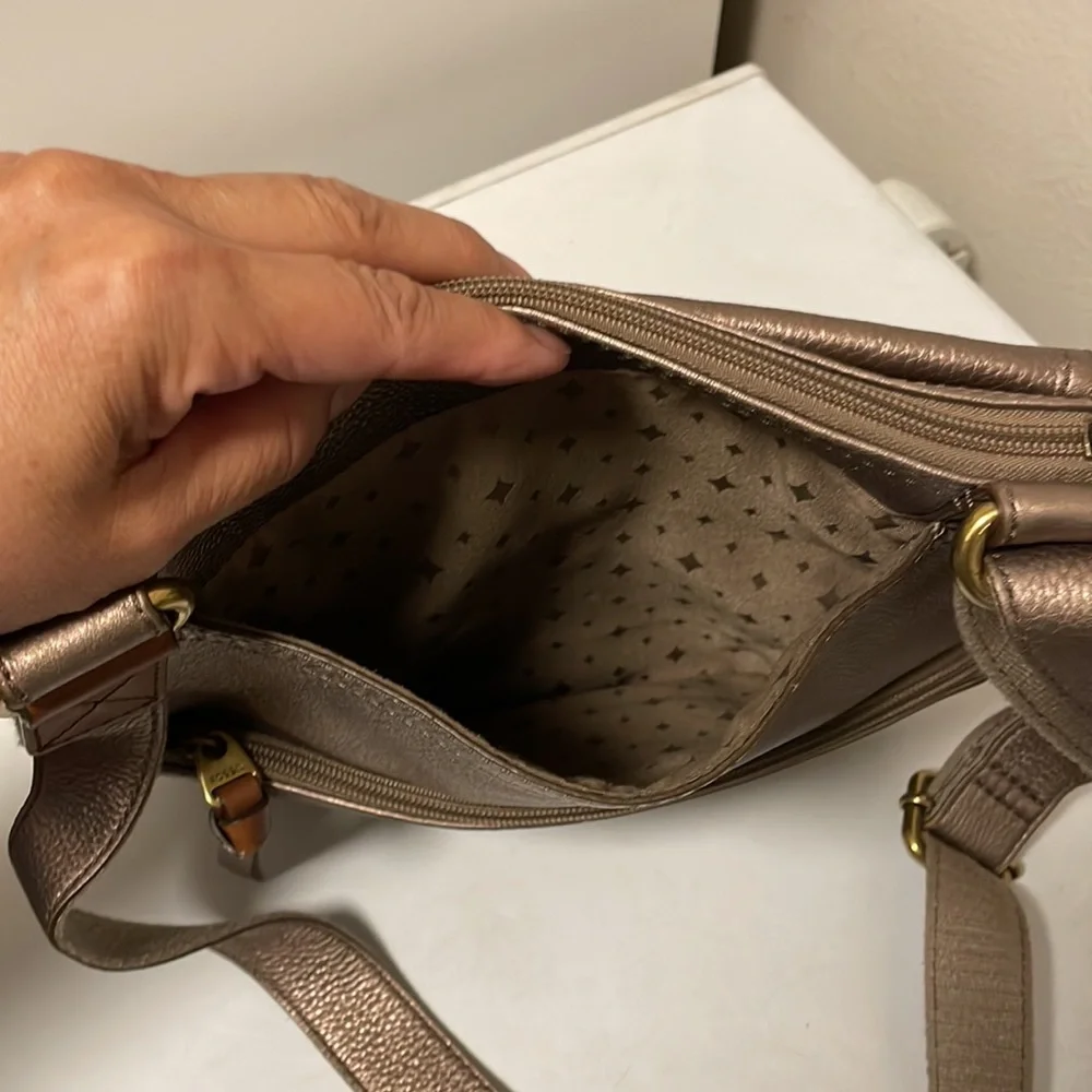 Fossil Morgan Metallic Leather‎ Traveler Handbag